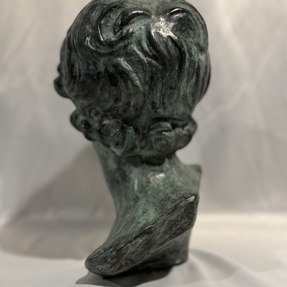 Vintage Maitland Smith Style Ceramic Bust Verdigris Green Grecian Goddess - Picture 5 of 9